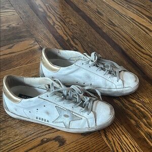 Golden Goose White and Gold Sneakers